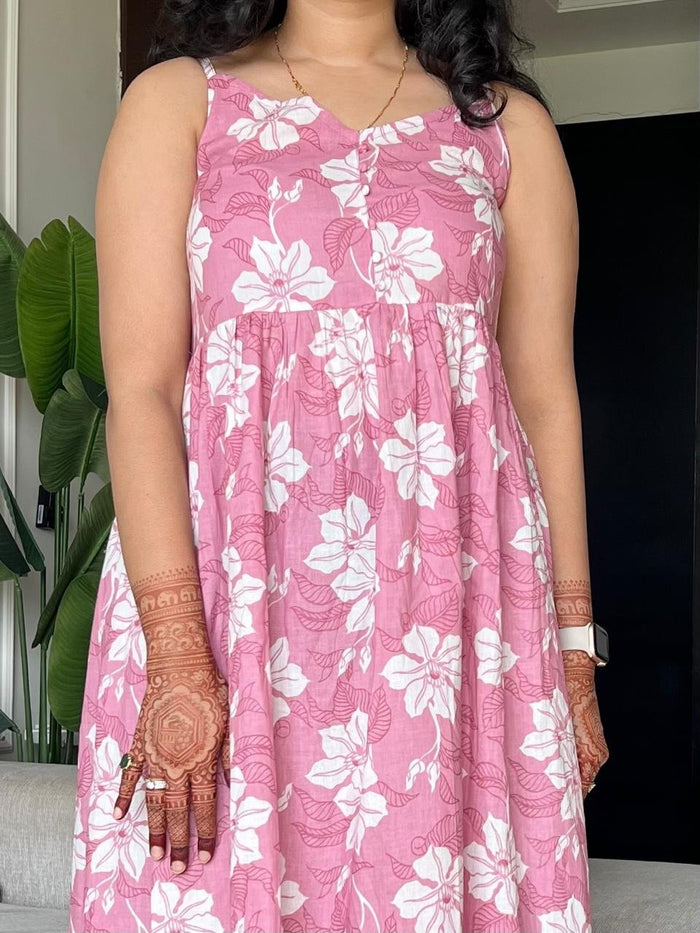Nayra Noodle Strap Dress- Light Pink Florals