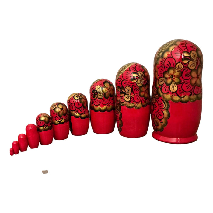 Nesting Dolls Large 10 Piece Set Blue Gold Flowers BuyRussianGifts Store