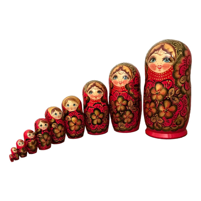 Nesting Dolls Large 10 Piece Set Blue Gold Flowers BuyRussianGifts Store
