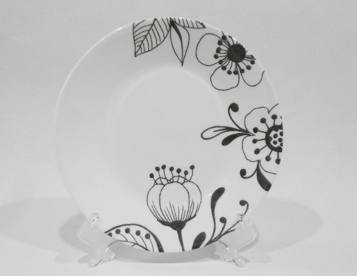 ❤️ NEW 1 Corelle INKED POPPY 6.75" BREAD PLATE Black Bohemian Floral Flowers