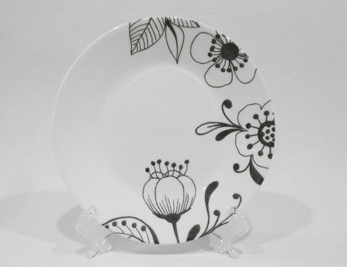 ❤️ NEW 1 Corelle INKED POPPY 6.75" BREAD PLATE Black Bohemian Floral Flowers