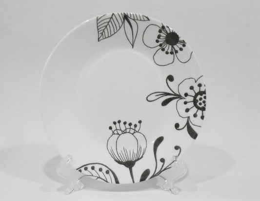 ❤️ NEW 1 Corelle INKED POPPY 6.75" BREAD PLATE Black Bohemian Floral Flowers