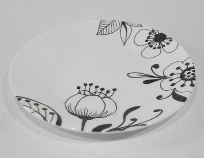 ❤️ NEW 1 Corelle INKED POPPY 6.75" BREAD PLATE Black Bohemian Floral Flowers