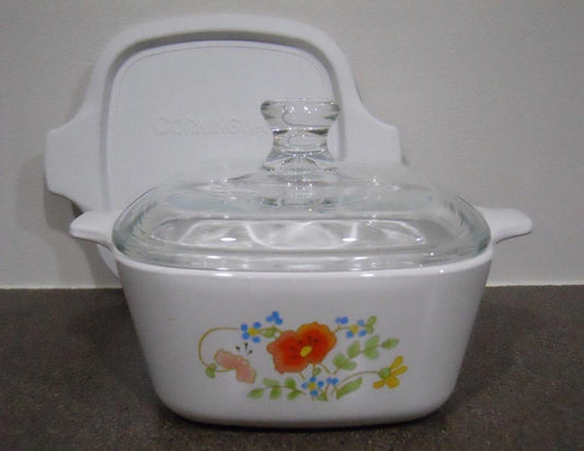 ❤️ NEW 3-pc CORNING Corelle P43 WILDFLOWER Petite Pan w/GLASS & Plastic COVERS