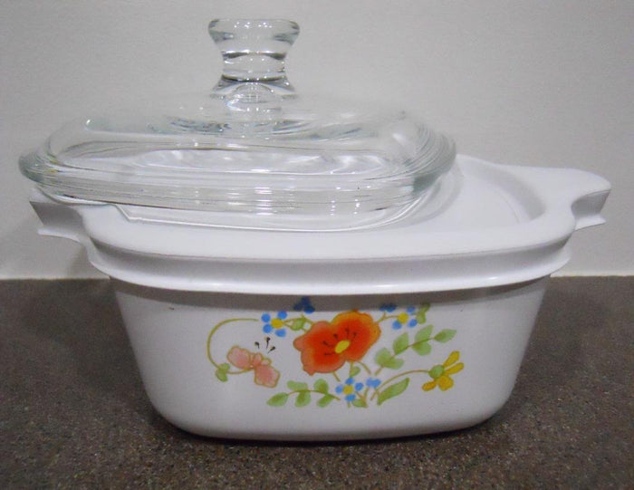 ❤️ NEW 3-pc CORNING Corelle P43 WILDFLOWER Petite Pan w/GLASS & Plastic COVERS