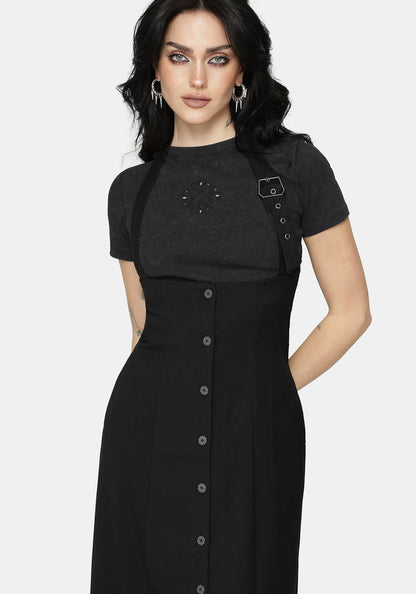 New Age Halter Neck Pinafore Midi Dress - Black