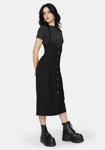 New Age Halter Neck Pinafore Midi Dress - Black