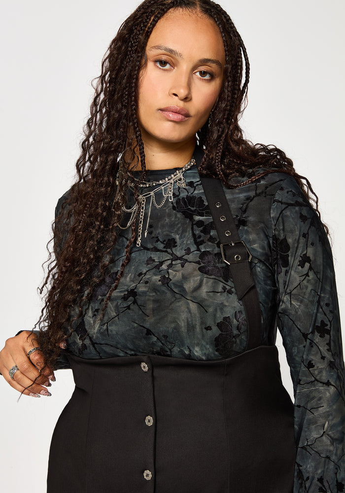 New Age Halter Neck Pinafore Midi Dress - Black
