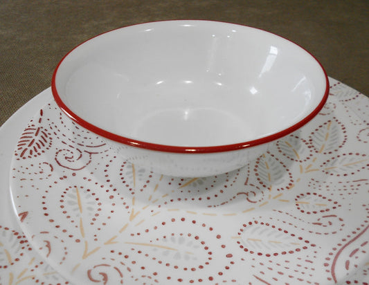 ❤️ NEW Corelle LEAF STITCH 18-oz SOUP BOWL Cereal Salad 6 1/4" *Rustic Red Rim