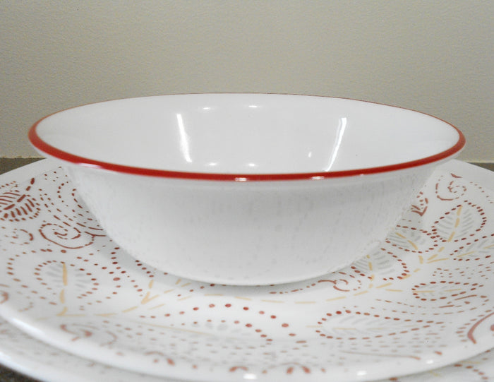 ❤️ NEW Corelle LEAF STITCH 18-oz SOUP BOWL Cereal Salad 6 1/4" *Rustic Red Rim