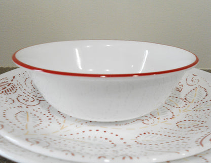 ❤️ NEW Corelle LEAF STITCH 18-oz SOUP BOWL Cereal Salad 6 1/4" *Rustic Red Rim