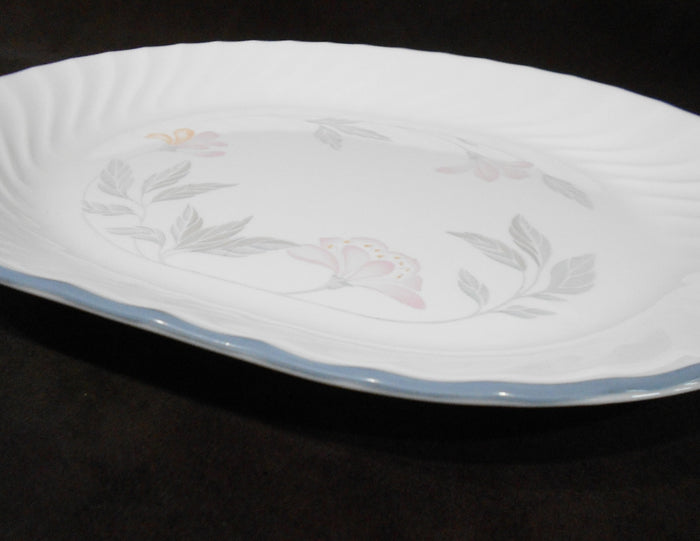 ❤️ NEW Corelle PINK TRIO 12.25 x 10 SERVING PLATTER Entree Plate *Pink Floral Grey Rim