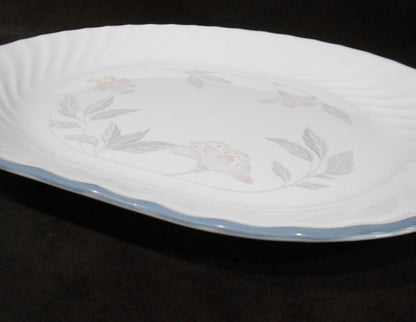 ❤️ NEW Corelle PINK TRIO 12.25 x 10 SERVING PLATTER Entree Plate *Pink Floral Grey Rim