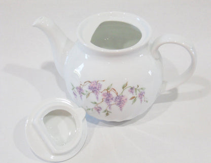 *New CORELLE Porcelain WISTERIA SET 1-Qt TEAPOT Purple Floral & Vines White Swirls
