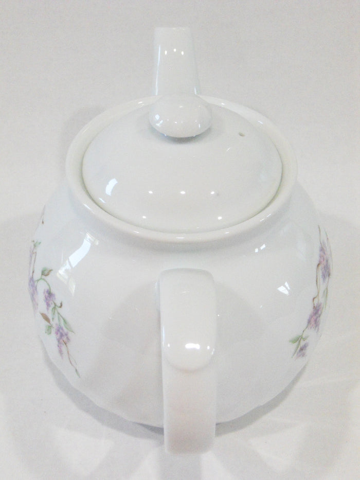 *New CORELLE Porcelain WISTERIA SET 1-Qt TEAPOT Purple Floral & Vines White Swirls