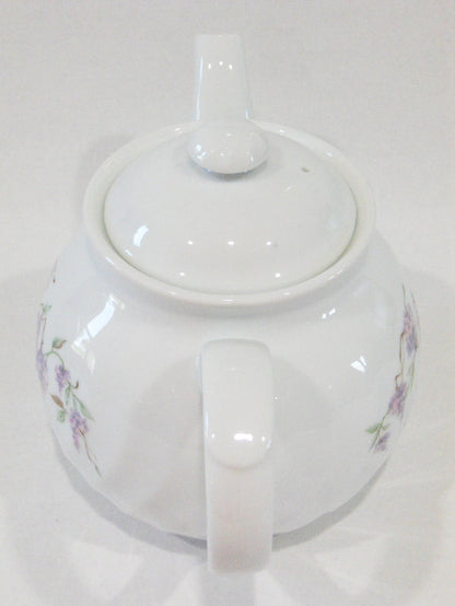 *New CORELLE Porcelain WISTERIA SET 1-Qt TEAPOT Purple Floral & Vines White Swirls