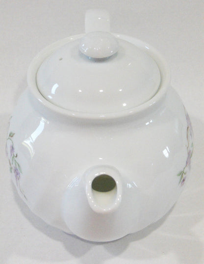 *New CORELLE Porcelain WISTERIA SET 1-Qt TEAPOT Purple Floral & Vines White Swirls