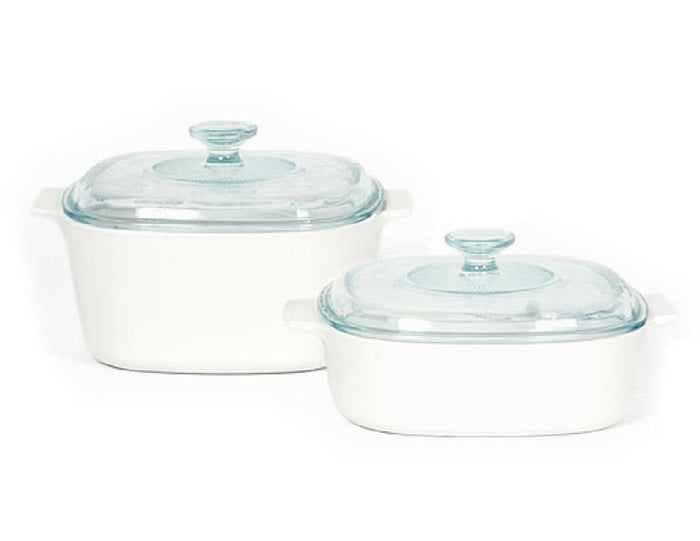 New CORNINGWARE Stovetop 6-pc PYROCERAM Winter Frost WHITE Casserole Set 2 & 3-Qt