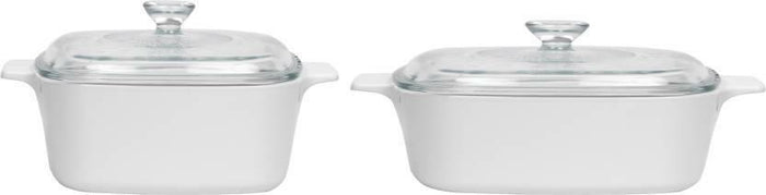New CORNINGWARE Stovetop 6-pc PYROCERAM Winter Frost WHITE Casserole Set 2 & 3-Qt