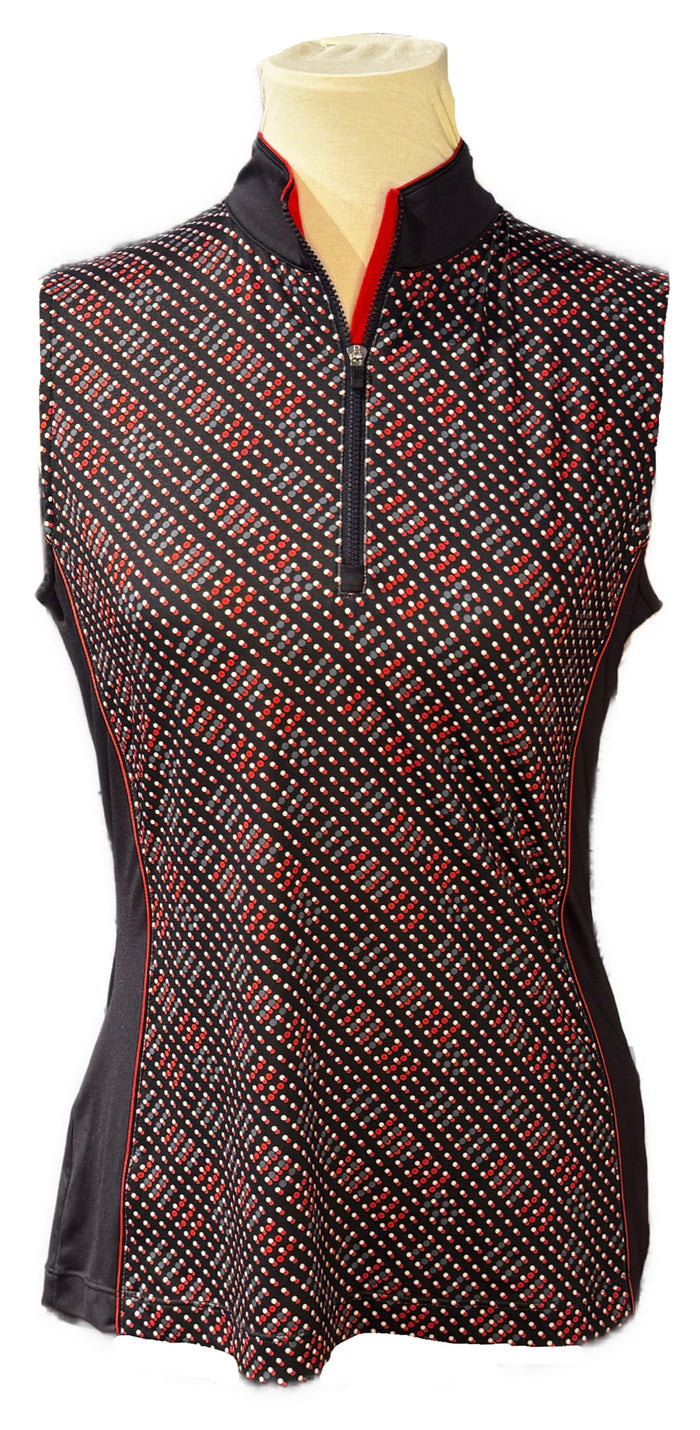 New EP NY Women's Sleeveless Bias Geo Dot Print Polo - Navy Multi Size M MSP$74