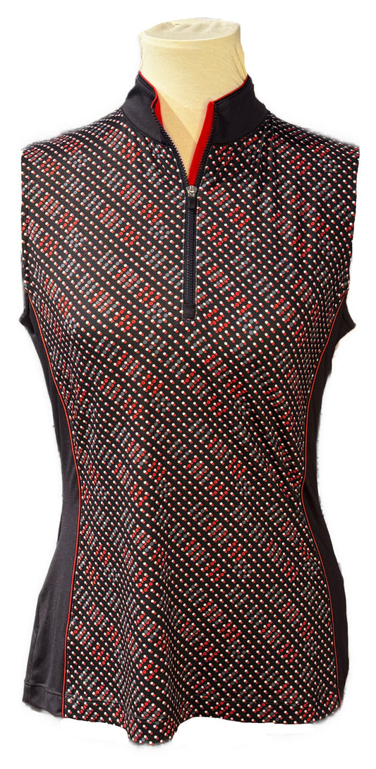 New EP NY Women's Sleeveless Bias Geo Dot Print Polo - Navy Multi Size M MSP$74
