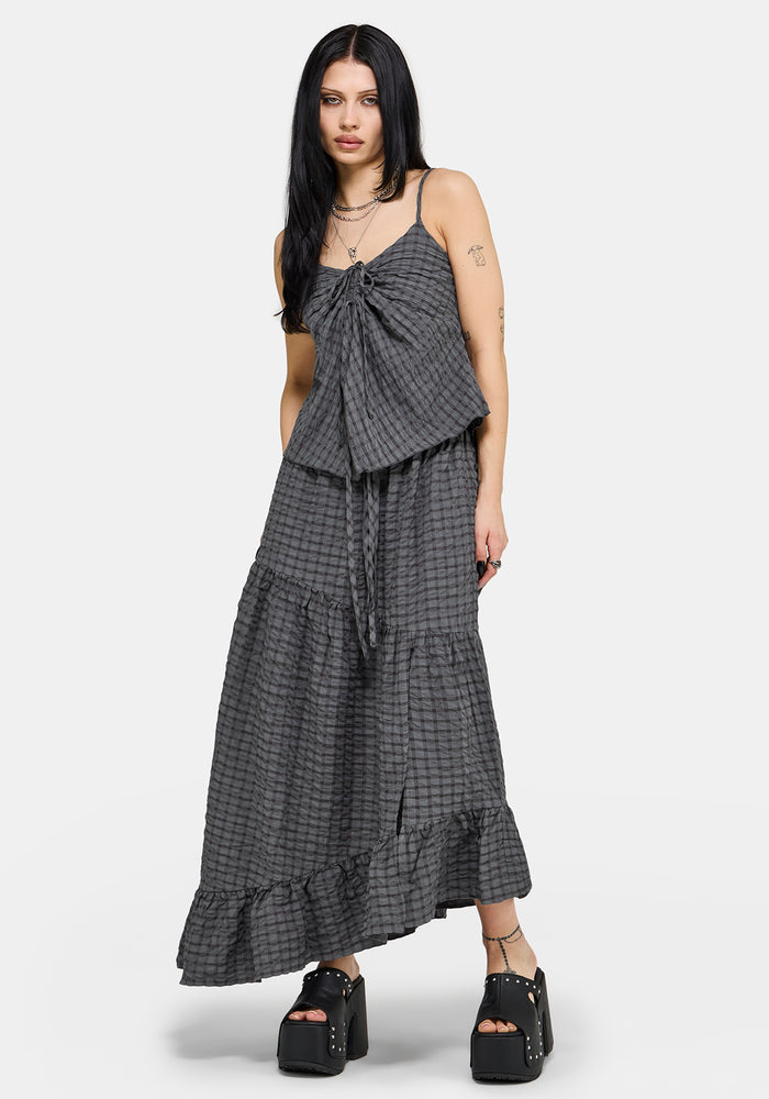 Nimira Check Asymmetrical Tiered Maxi Skirt