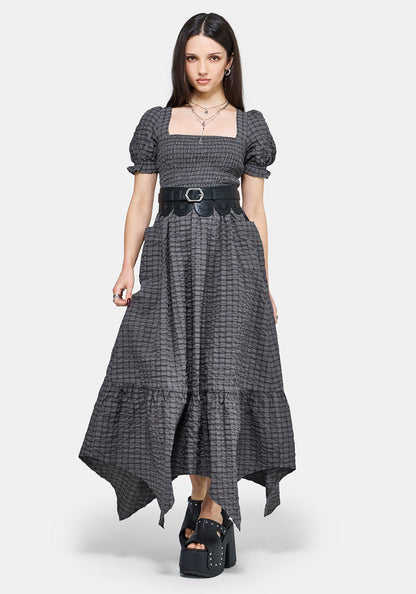 Nimira Check Handkerchief Hem Midi Dress