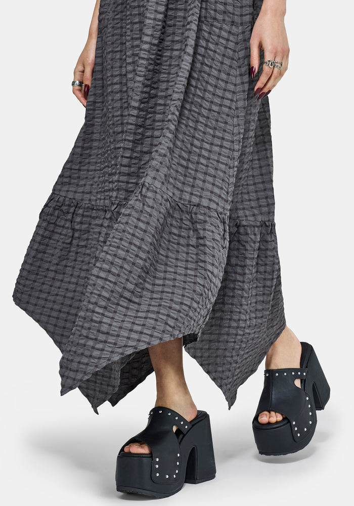 Nimira Check Handkerchief Hem Midi Dress