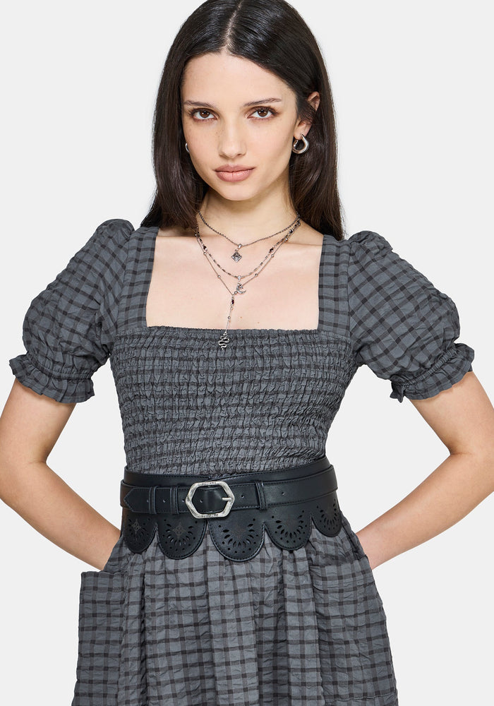 Nimira Check Handkerchief Hem Midi Dress