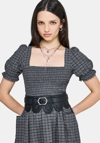 Nimira Check Handkerchief Hem Midi Dress