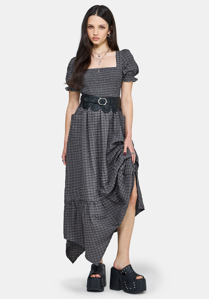 Nimira Check Handkerchief Hem Midi Dress