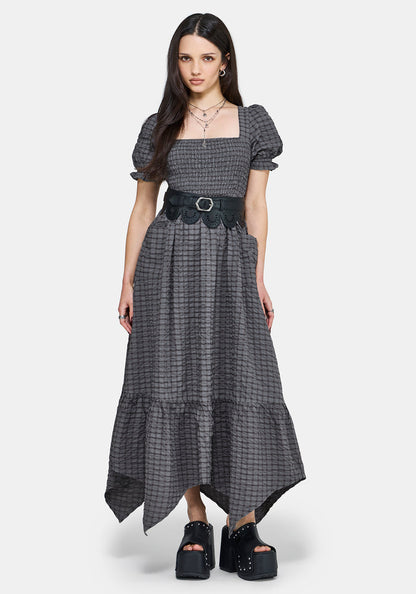 Nimira Check Handkerchief Hem Midi Dress
