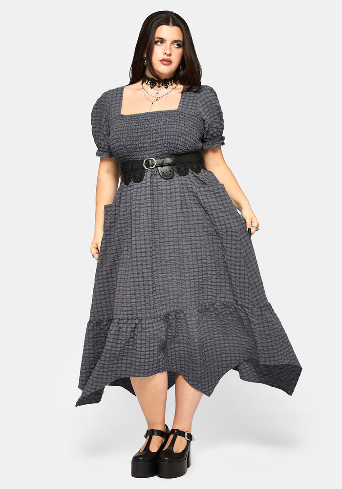 Nimira Check Handkerchief Hem Midi Dress