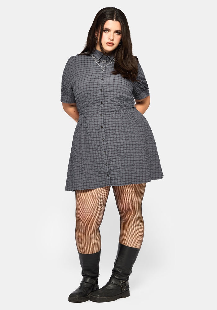 Nimira Check Puff Sleeve Mini Dress