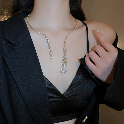 Nova Crystal Fringe Collar Necklace - Fashionnsio