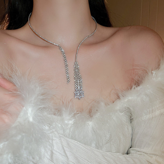 Nova Crystal Fringe Collar Necklace - Fashionnsio