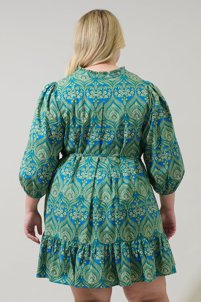 Nyra Paisley Jazlyn Split Neck Mini Dress Curve