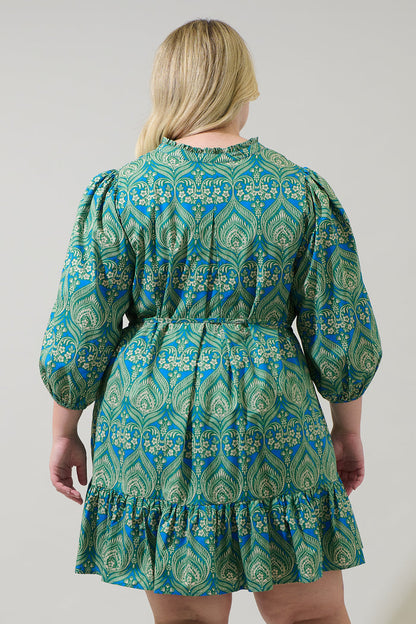 Nyra Paisley Jazlyn Split Neck Mini Dress Curve