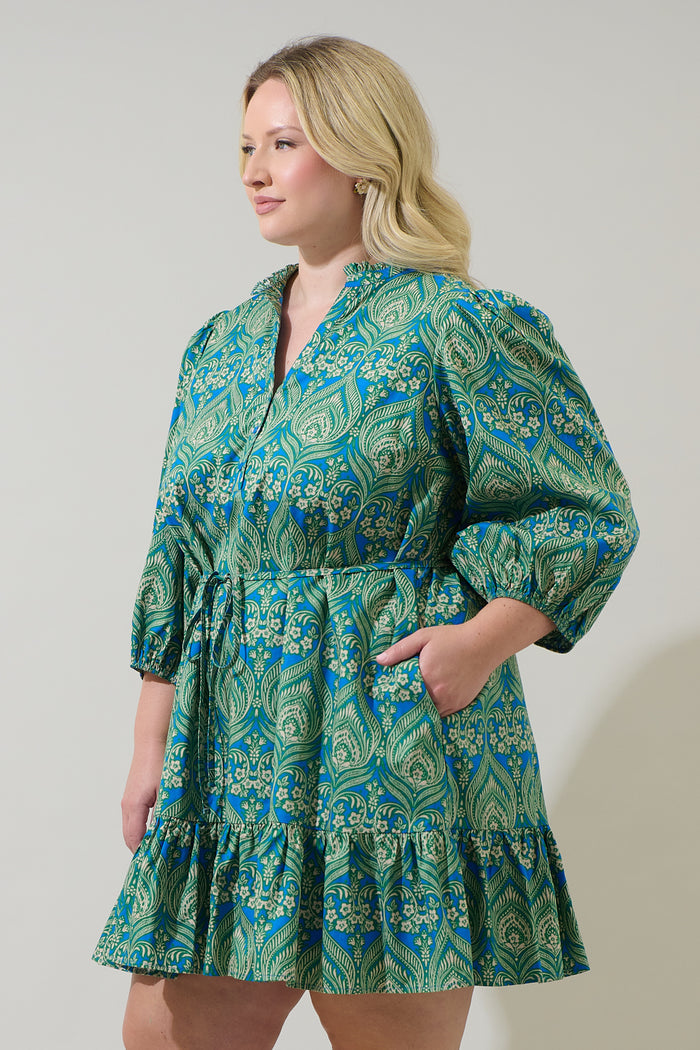 Nyra Paisley Jazlyn Split Neck Mini Dress Curve