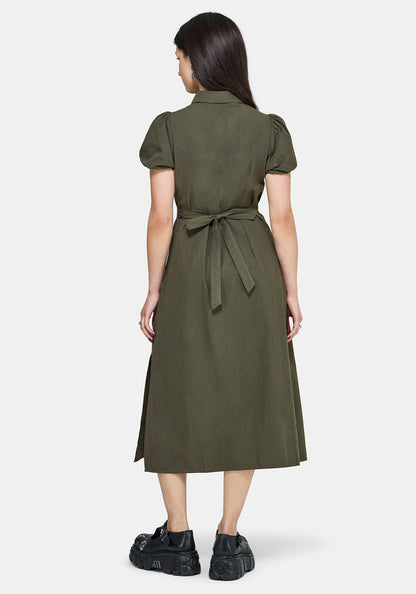 Odile Embroidered Button Down Tie Waist Midaxi Dress