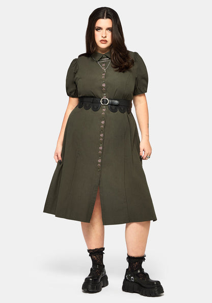 Odile Embroidered Button Down Tie Waist Midaxi Dress