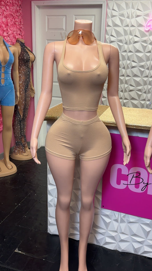 On The Go Short Set ( Tan)