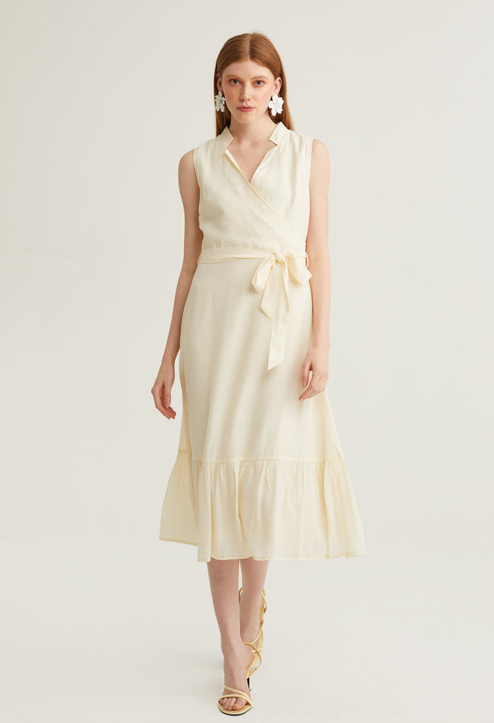 Oriental Surplice Collar Midi Dress