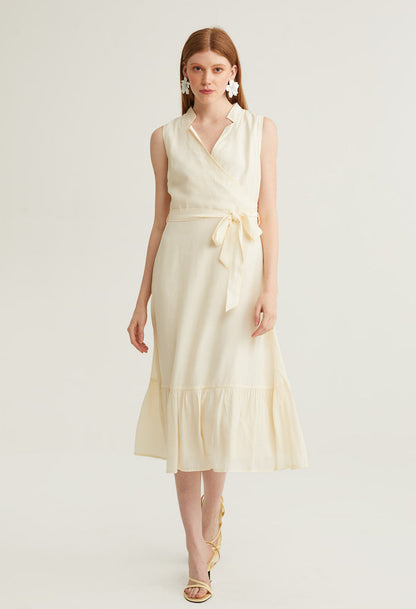 Oriental Surplice Collar Midi Dress