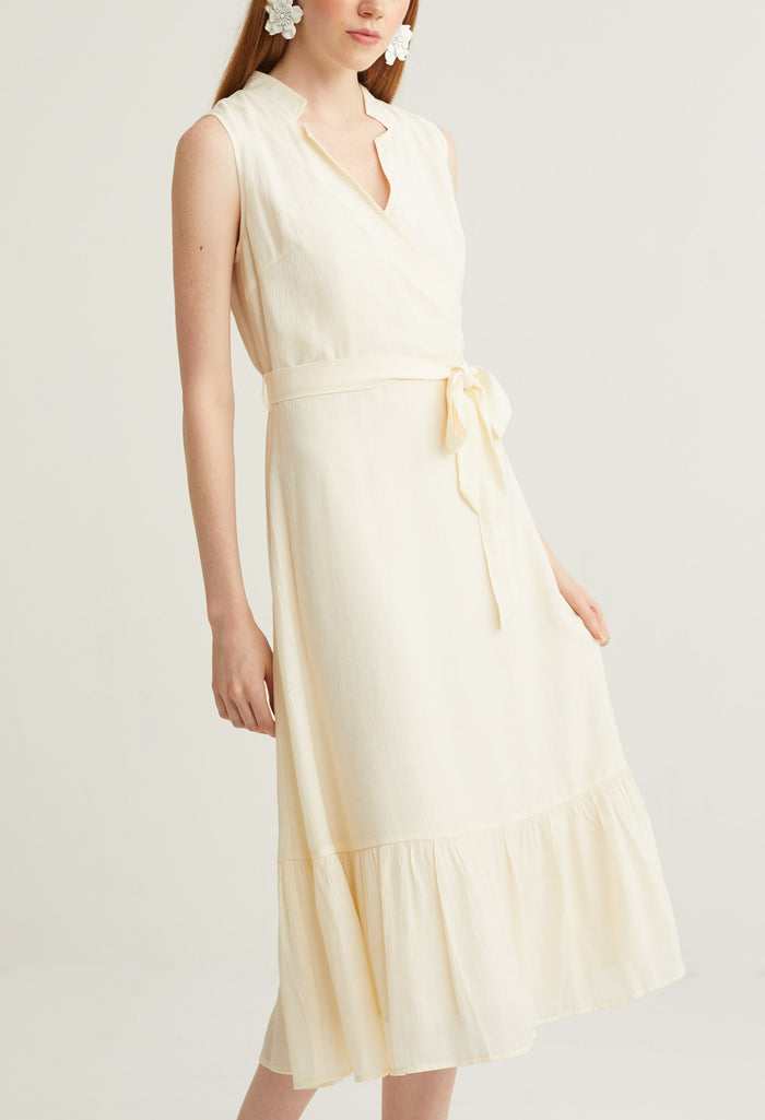 Oriental Surplice Collar Midi Dress