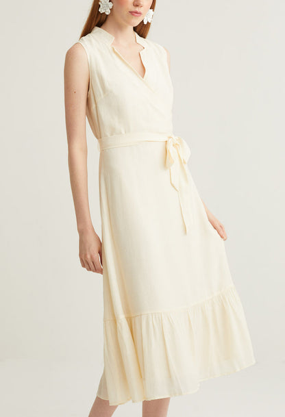 Oriental Surplice Collar Midi Dress