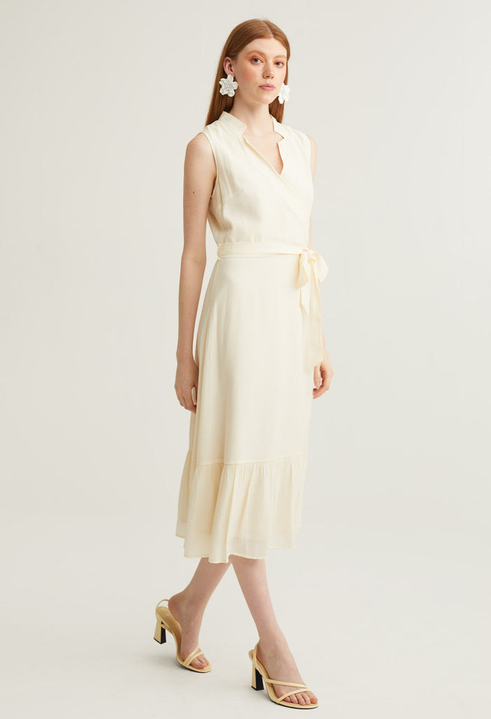Oriental Surplice Collar Midi Dress