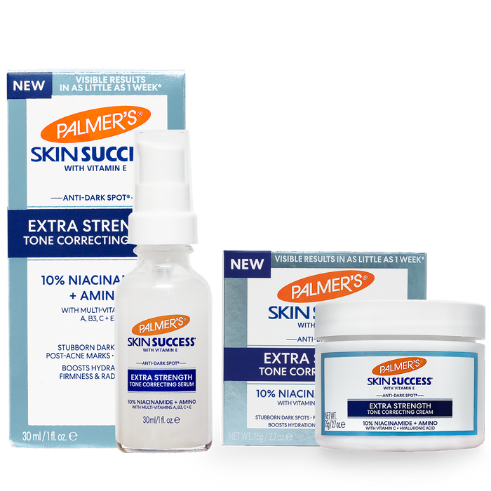 Palmer's Skin Success Extra Strength Tone Correcting skincare set on a plain white background.
