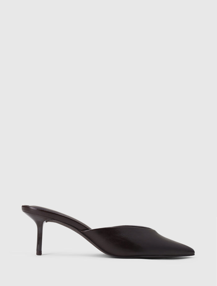 Pamela Pointed Toe Mule Heel Chocolate Brown Forever New