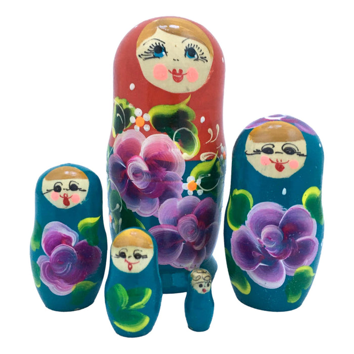 Red with Daisy Nesting Doll BuyRussianGifts Store